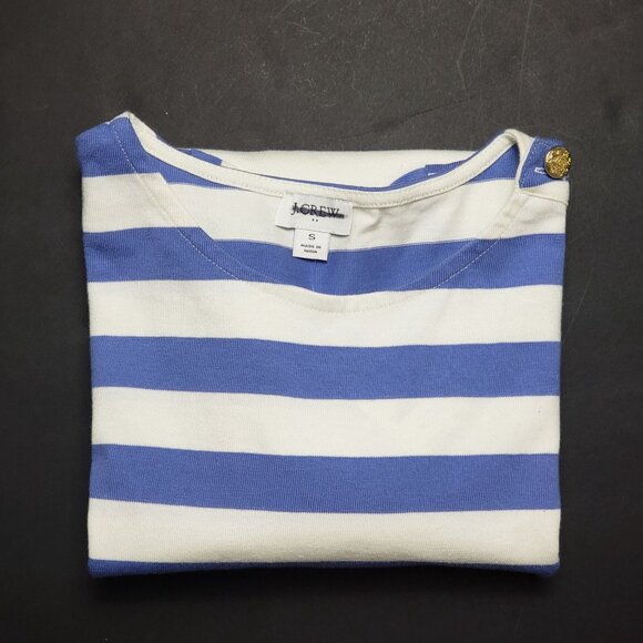 J.Crew Factory Short-Sleeve Striped Button-Shoulder Tee Women's Small Peri Blue - Picture 16 of 16